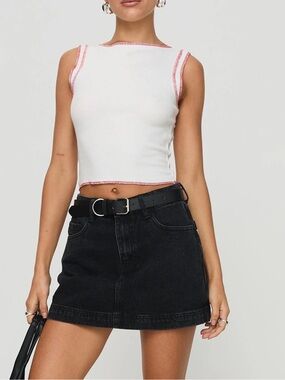 Princess Polly Black Denim Skort Size 4 Mid Rise Cotton Mini Skirt Shorts Y2K